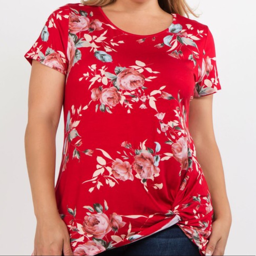 NWT Floral side knot high low hem top